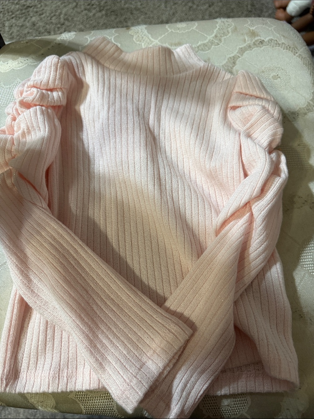 Janie and Jack Light Pink Ribbed Mock-Neck Sweater with Puff Sleeves